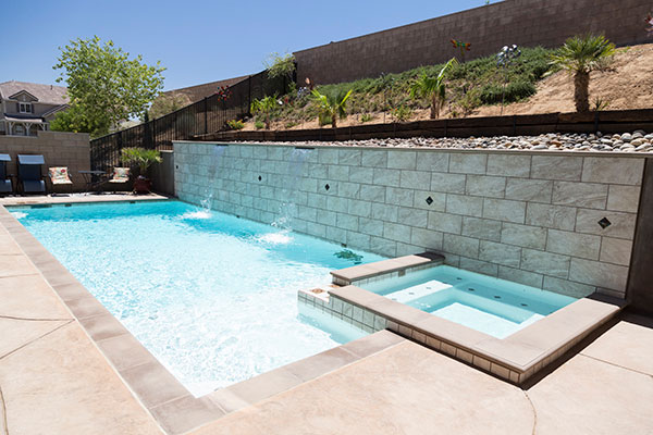 Small Backyard Inground Swimming Pool with Blue Pool Tiles