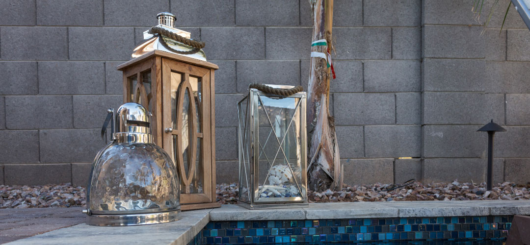 Rustic Wooden Lanterns, Backyard Pool
