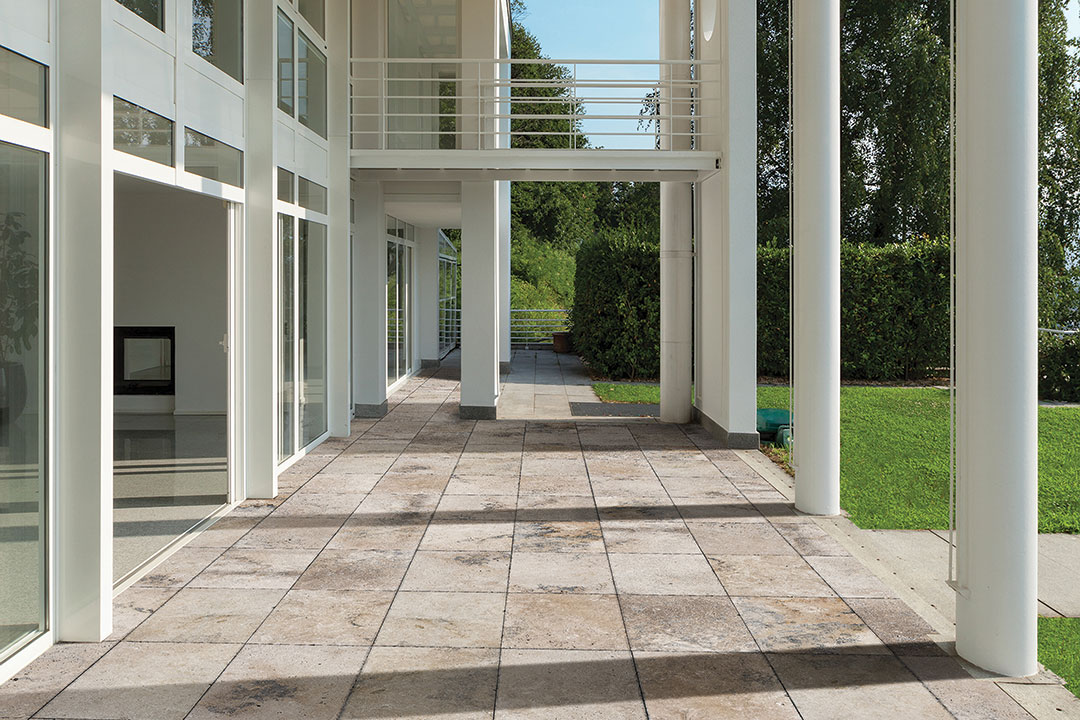 Front of House with Country Classic Travertine