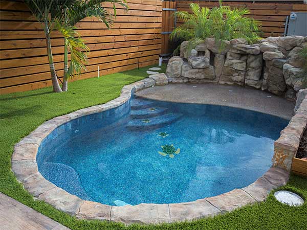 Tropical-Inspired Small Pool | NPT Verona Borba Turquoise Pool Tile