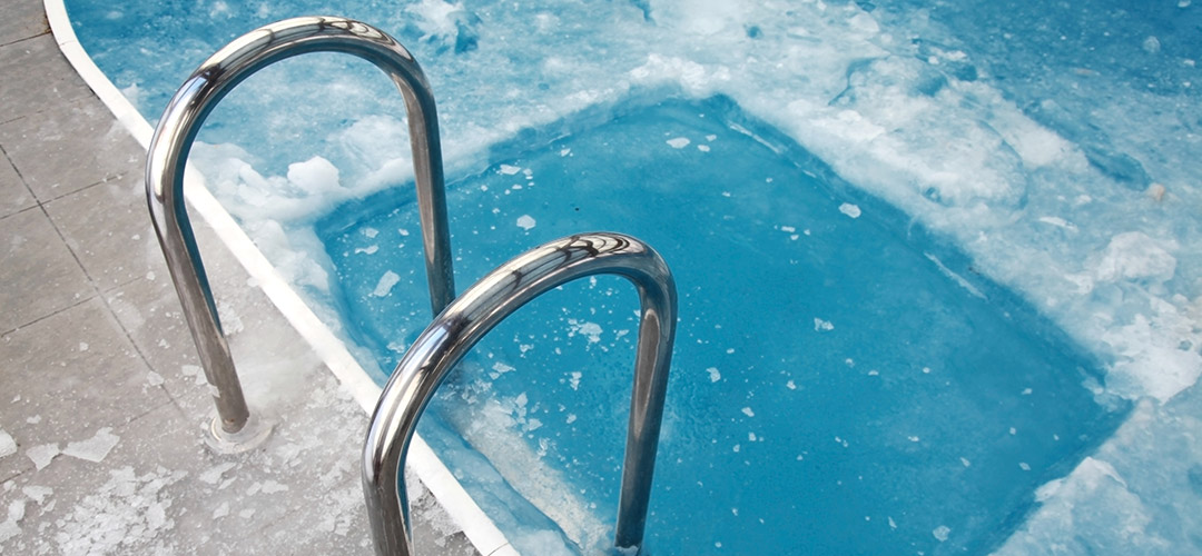 Frozen Swimming Pool Handrails | Winter Pool Season