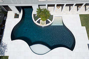 Gunite Free Form Shape Swimming Pool with Dark Blue Water Color