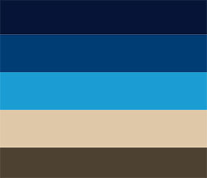 Deep Blue  Colors: Denim Blue, Cobalt Blue, Sky Blue, Sand, Wood Brown