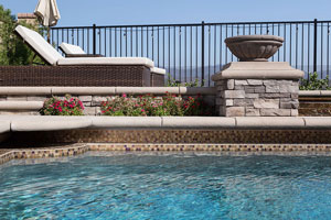 Glam - Golden Hued Tile by Pool and Firebowl