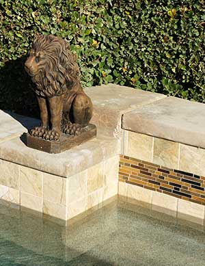 lion statue by a swimming pool