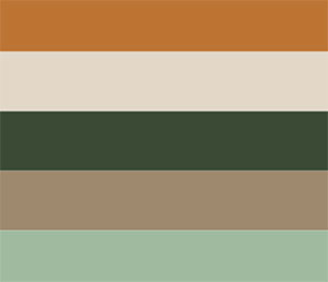 Natural Colors: Rust Orange, Sand, Forest Green, Coffee Brown, Aqua Green