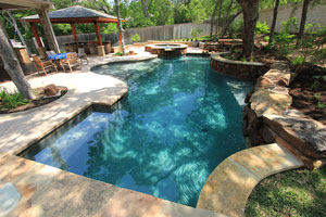Natural - Freeform Pool with River Blue Water