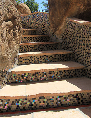 Sand Castle – Rustic Mocha Blend Tile Outlined Steps to Slide, Multicolor Reflection