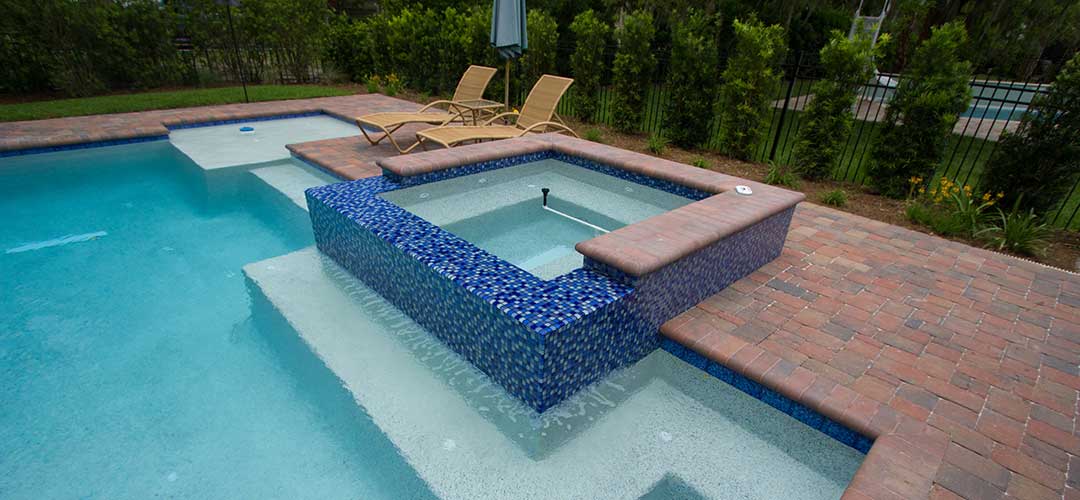 Brick Deck with Swimming Pool and Spa