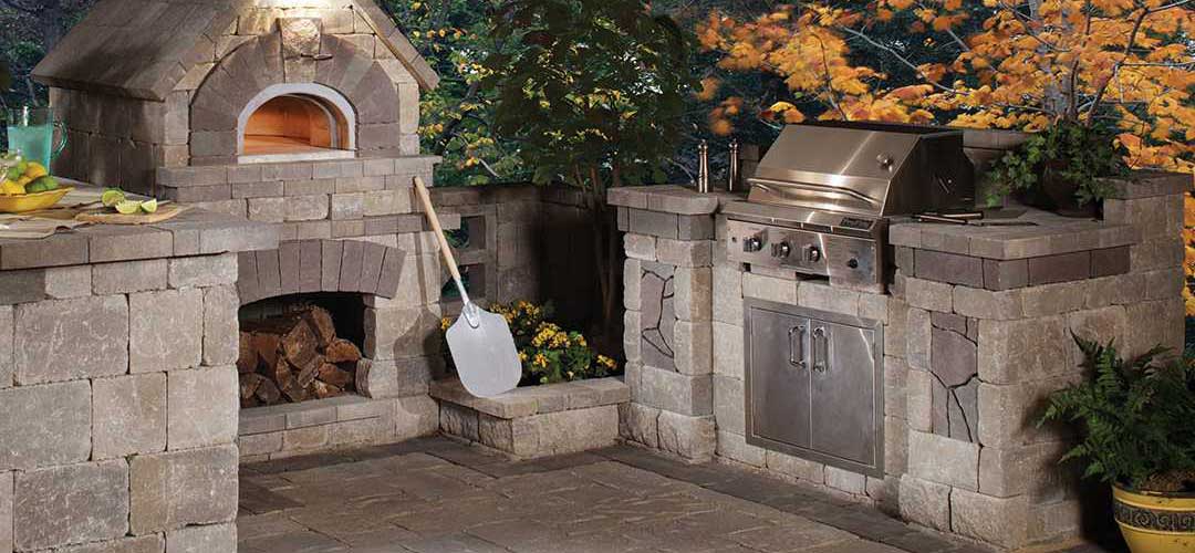 fireplace and outdoor kitchen